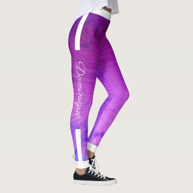 Monogram Side Stripes on Gradient Purple Grunge Le Leggings (Right)