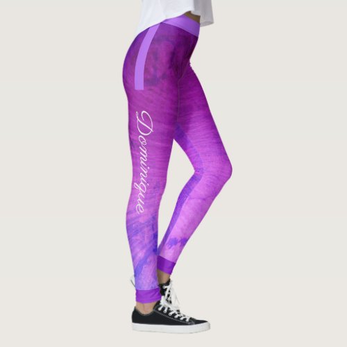 Monogram Side Stripes on Gradient Purple Grunge Leggings