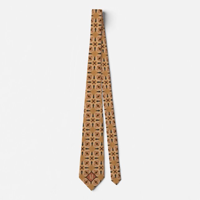 Monogram Sienna & Brown Unique Pattern Design Men Neck Tie (Front)