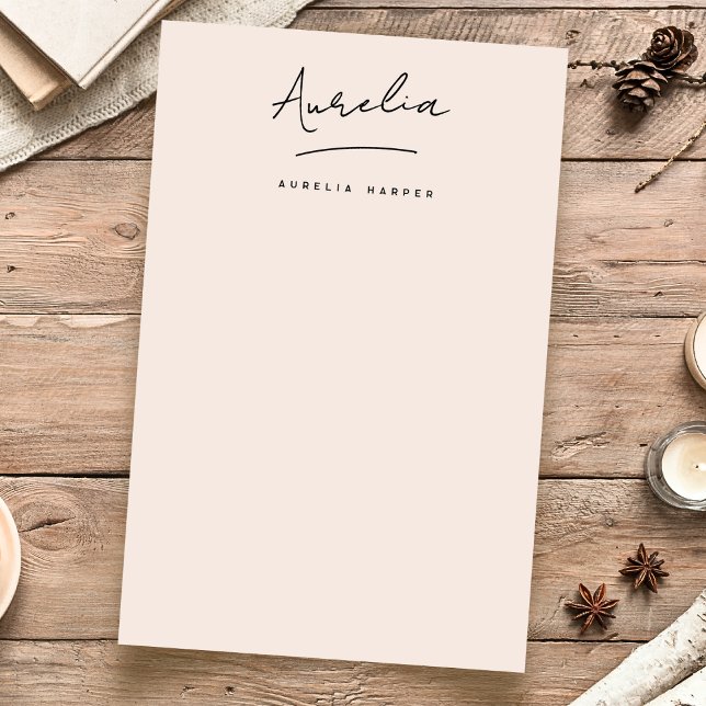 Monogram Signature Blush Pink Simple Personalized Stationery (Creator Uploaded)