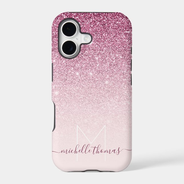 Monogram signature script blush pink template iphone case (Back)