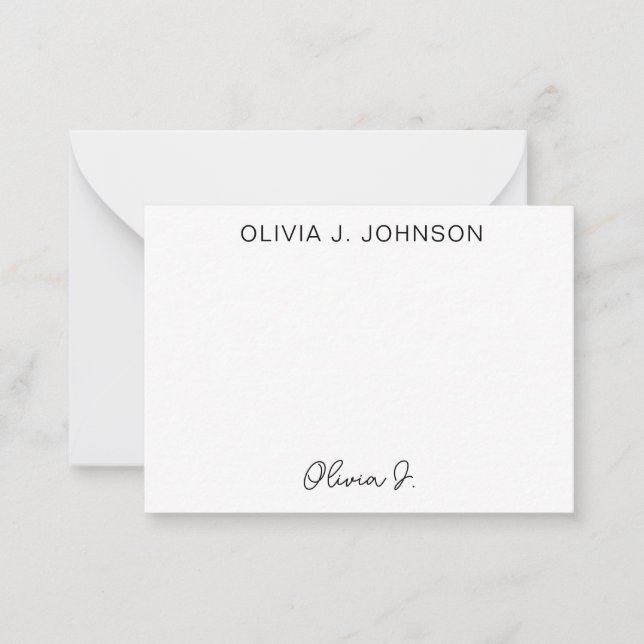 Monogram Signature Script Minimalist Note Card (Front)