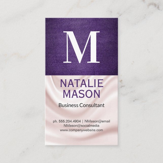 Monogram | Silk Drapery Fabric Texture Business Card (Front)
