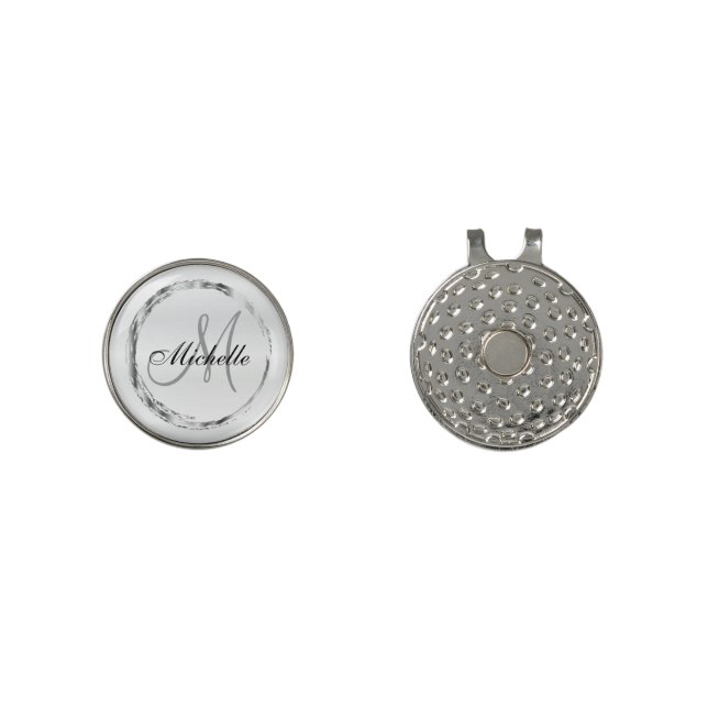 Monogram - Silver Abstract Design Golf Hat Clip (Front and Back)