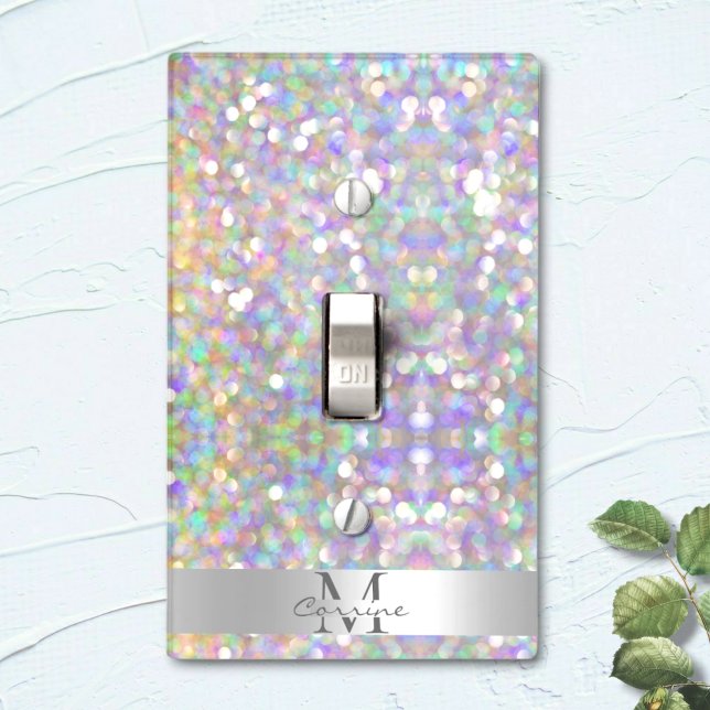 Monogram Silver Abstract Metallic Glitter Blur Light Switch Cover (Creator Uploaded)
