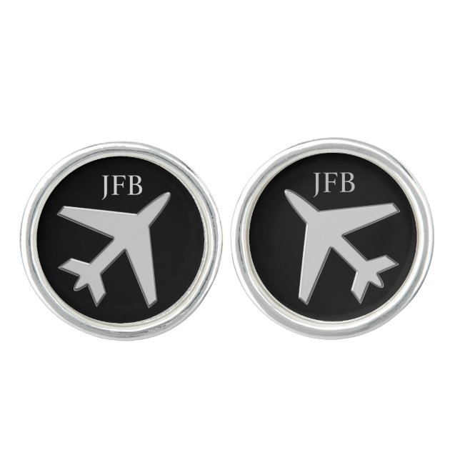 Monogram Silver Airplane Cufflinks (Front)