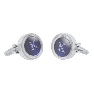 Monogram Silver and Dark Blue Cufflinks