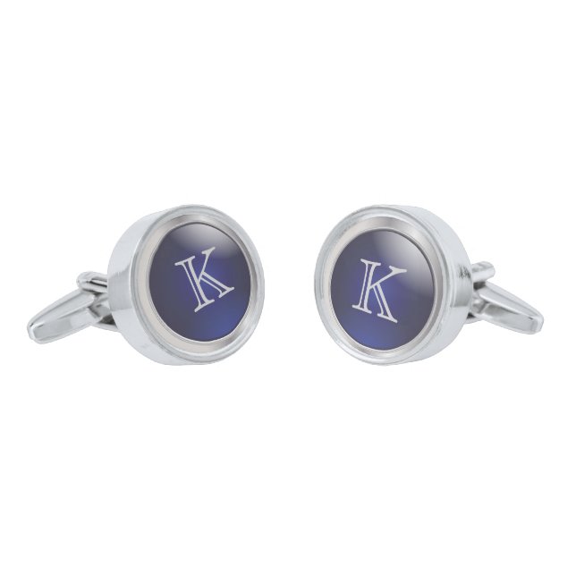 Monogram Silver and Dark Blue Cufflinks (Angled)