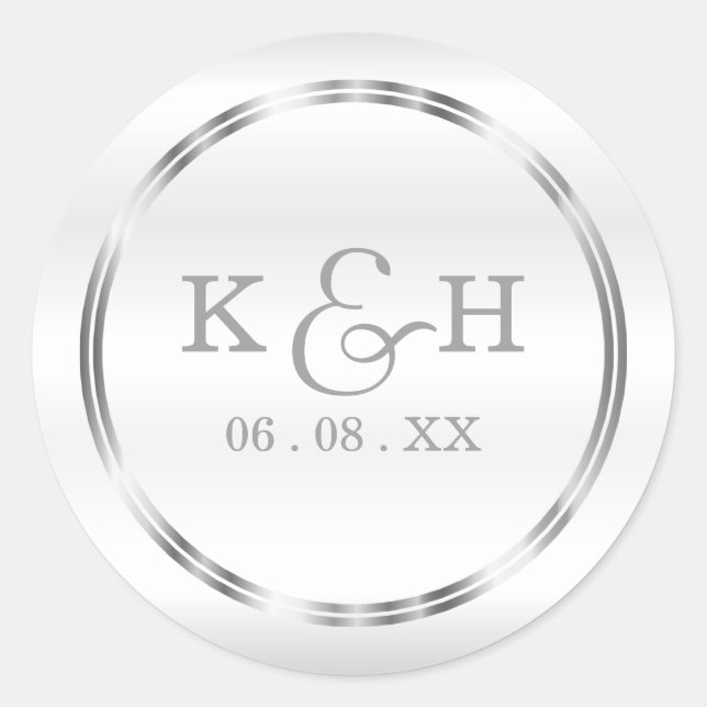 Monogram Silver and White Round Labels (Front)