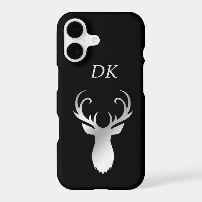 Monogram Silver Antler Deer Silhouette Case-Mate iPhone Case (Back)