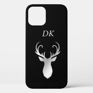 Monogram Silver Antler Deer Silhouette iPhone 12 Pro Case