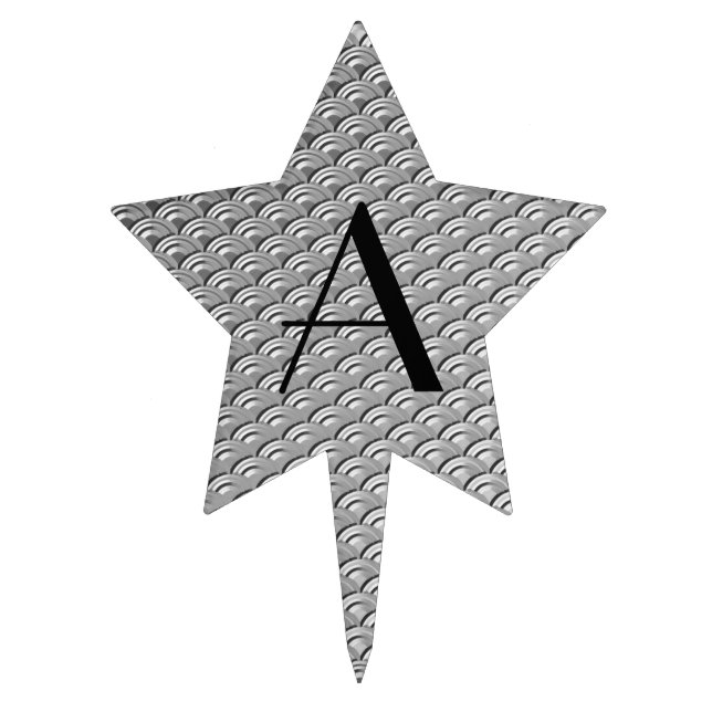 Monogram Silver Art Deco Scallops Cake Topper (Front)