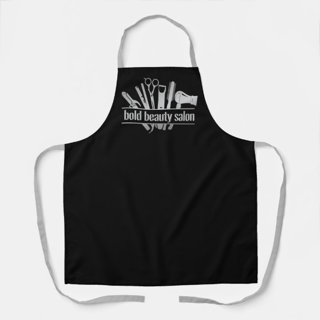 Monogram SIlver Beauty Salon Tools Stylist Black Apron (Front)