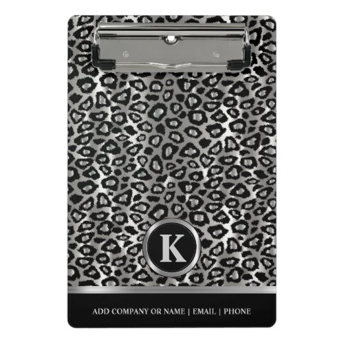 Monogram Silver  Black Leopard Pattern Mini Clipboard