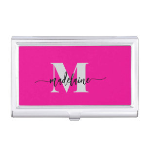 Monogram Silver Black Pink Personal Business Card Case