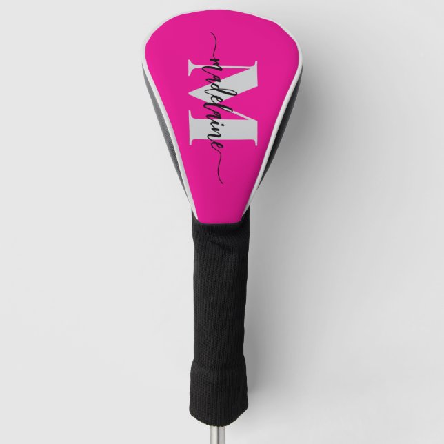 Monogram Silver Black Pink Personal Golf Head Cover (Front)