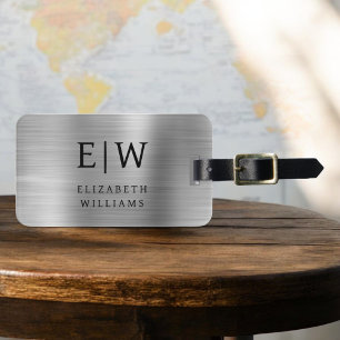 Monogram Silver Brushed Metallic Elegant Luggage Tag