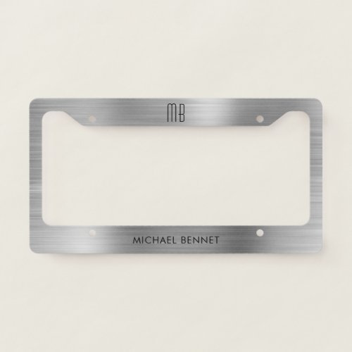 Monogram Silver Brushed Metallic License Plate Frame