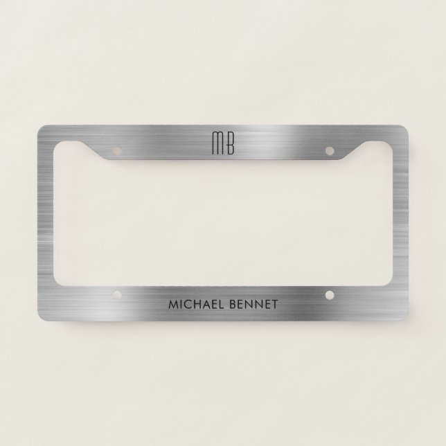 Monogram Silver Brushed Metallic License Plate Frame (Front)