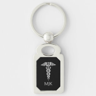 Monogram Silver Caduceus Keychain