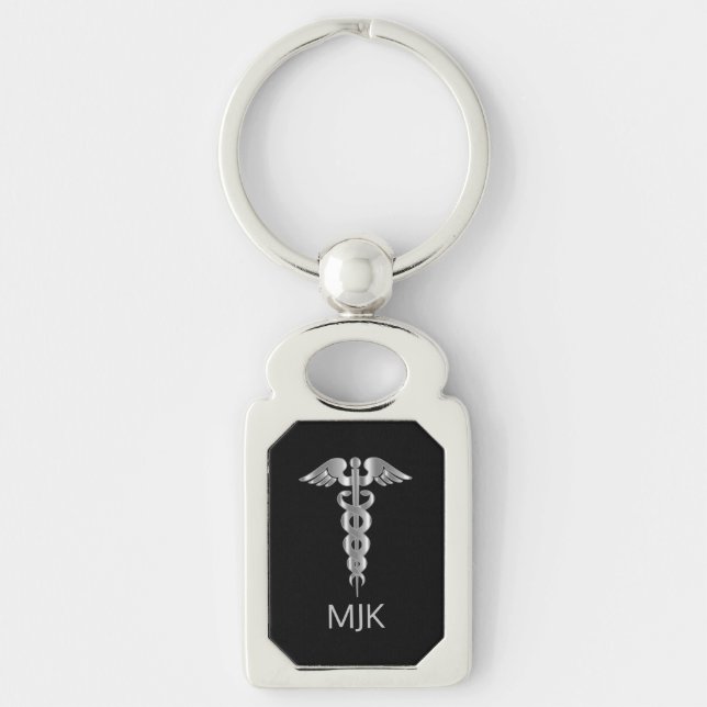 Monogram Silver Caduceus   Keychain (Front)