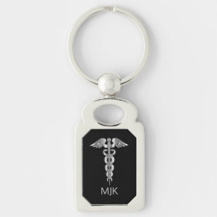 Monogram Silver Caduceus Keychain
