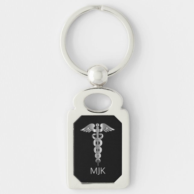 Monogram Silver Caduceus   Keychain (Front)