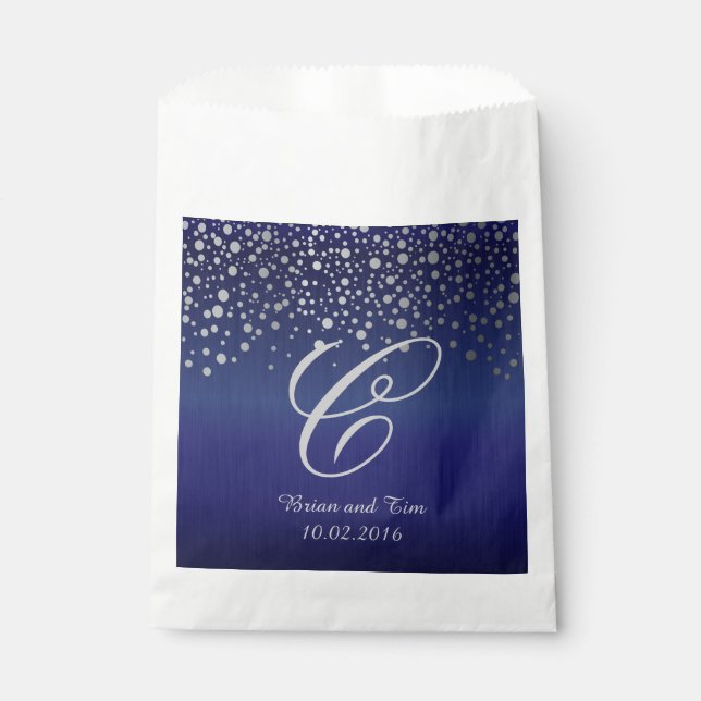 Monogram Silver Confetti Dots | Sapphire Blue Favor Bag (Front)