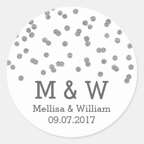 Monogram Silver Confetti Wedding Favor Tags