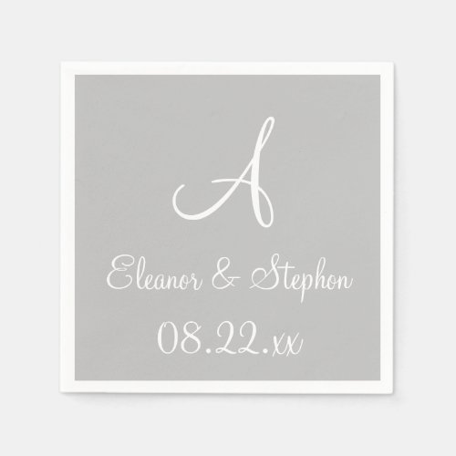 Monogram Silver Cool One Color Paper Napkins