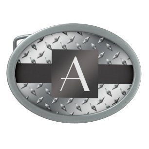 Monogram silver diamond steel plate pattern belt buckle