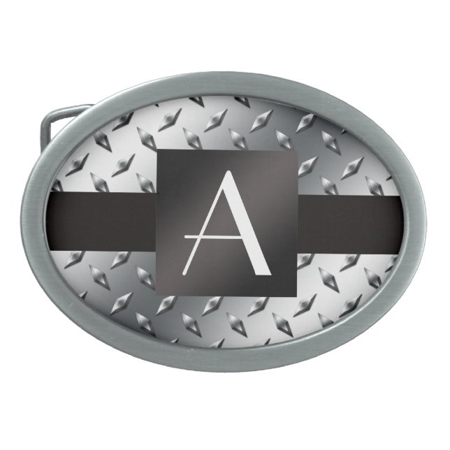 Monogram silver diamond steel plate pattern belt buckle (Front)