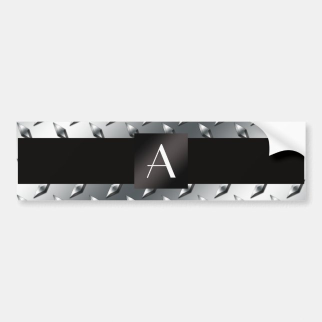 Monogram silver diamond steel plate pattern bumper sticker (Front)