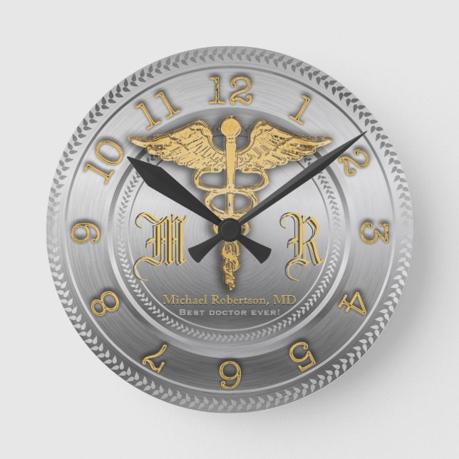 Monogram Silver Doctor Medical Clinic Clock (Front)