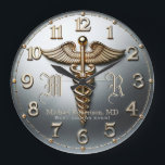 Monogram Silver Doctor Medical Clinic Clock<br><div class="desc">A very nice looking silver monogram medical symbol clock. Makes a great gift for doctors and medical students,  awards,  etc..</div>