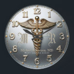 Monogram Silver Doctor Medical Clinic Clock<br><div class="desc">A very nice looking silver monogram medical symbol clock. Makes a great gift for doctors and medical students, awards, etc..</div>