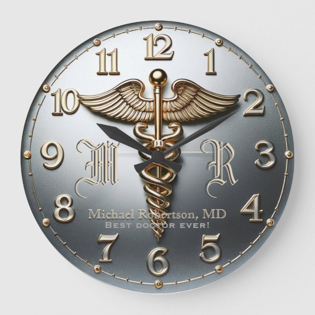 Monogram Silver Doctor Medical Clinic Clock (Front)