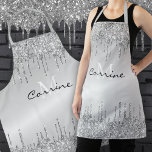 Monogram Silver Dripping Glitter Metallic Platinum Apron<br><div class="desc">Dripping faux platinum metallic ombre Silver glitter melting icing sparkles paint drip gradient holographic background new luxury all over print full bistro apron template to add your name, monogram, or whatever text you'd like. gorgeous, chic, beautiful, feminine, sophisticated and unique, the perfect gift for any glitter loving girl. instant glam...</div>