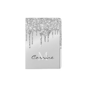 Monogram Silver Dripping Glitter Metallic Platinum Passport Holder