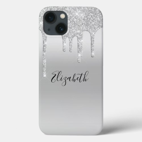 Monogram Silver Dripping Glitter Trendy iPhone 13 Case