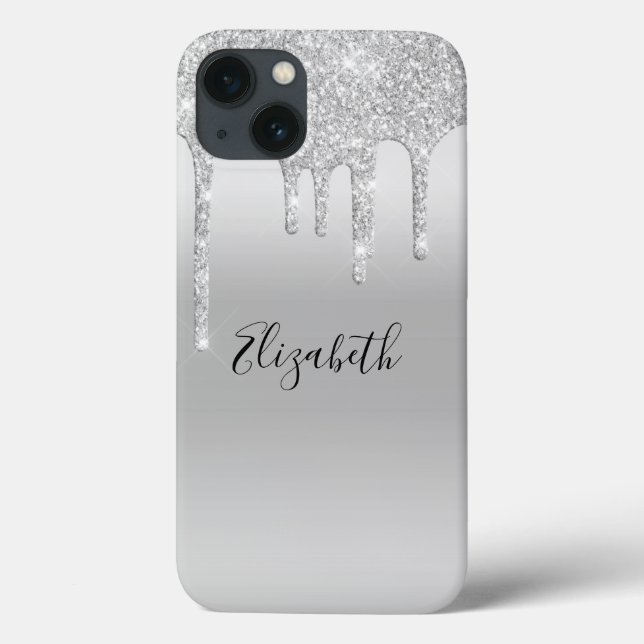 Monogram Silver Dripping Glitter Trendy Case-Mate iPhone Case (Back)
