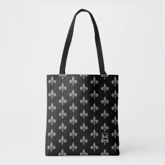 Monogram Silver Fleur de Lis Tote Bag