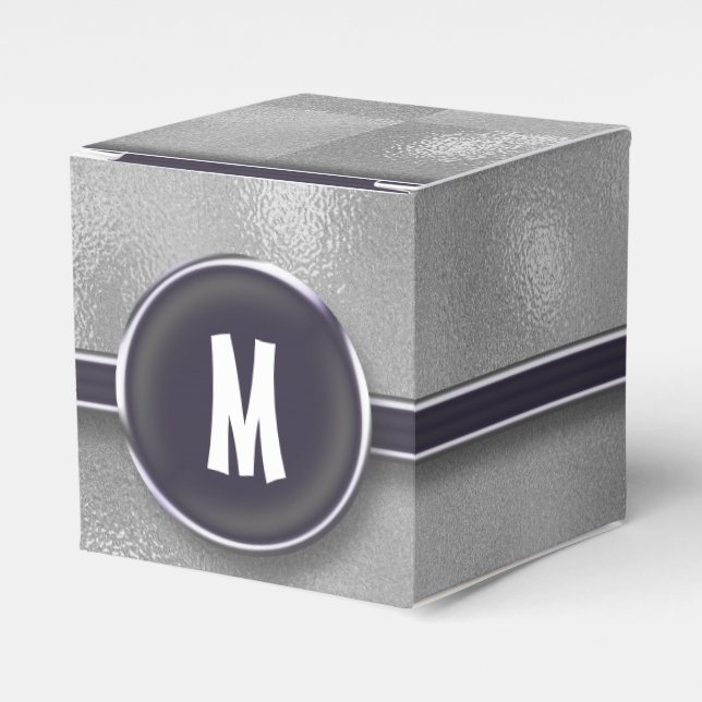 Monogram Silver Foil Favor Boxes (Front Side)