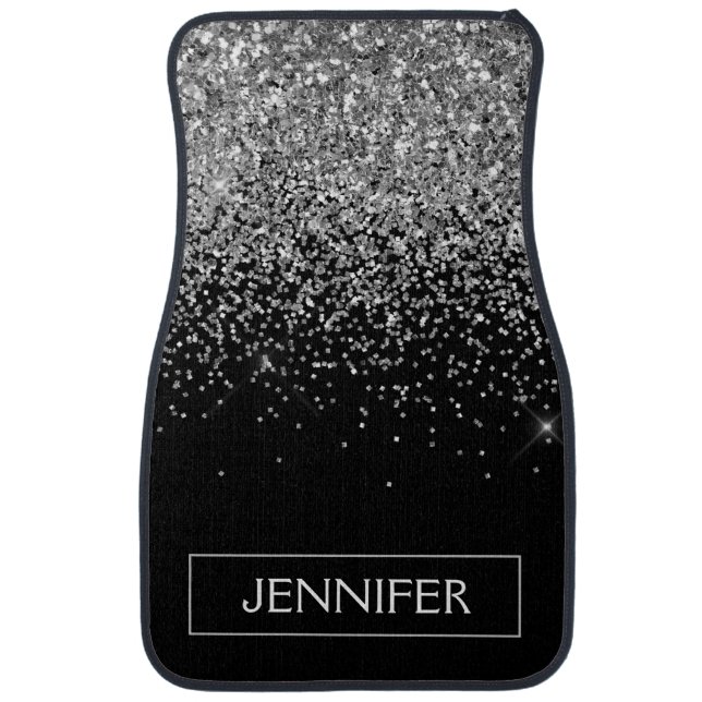 Monogram Silver Glam Glitter Sparkle Name Car Floo Car Floor Mat (Front)