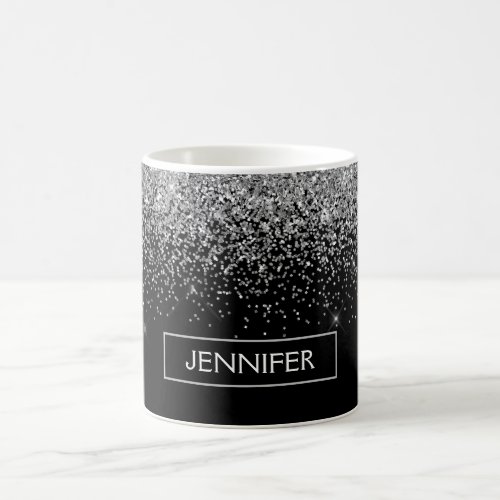 Monogram Silver Glam Glitter Sparkle Name Coffee Mug