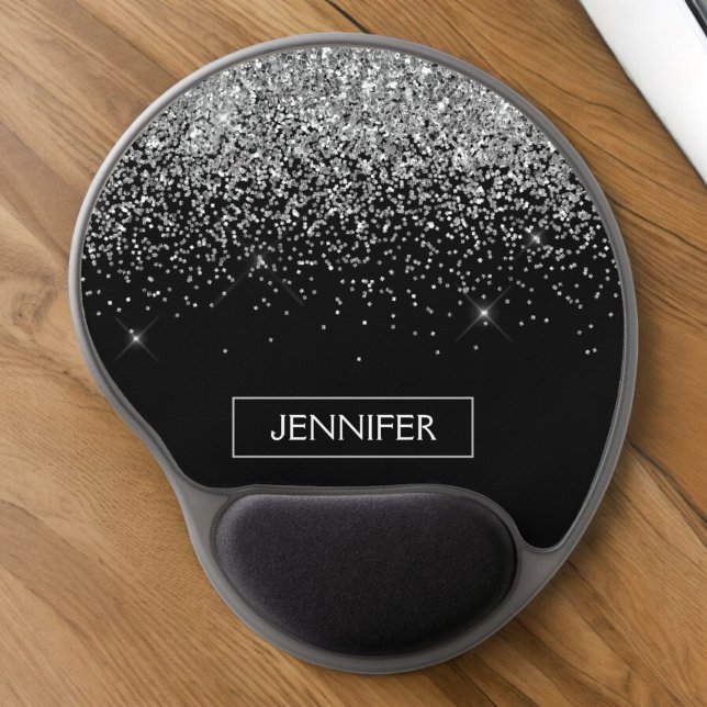 Monogram Silver Glam Glitter Sparkle Name Gel Mouse Pad (Creator Uploaded)