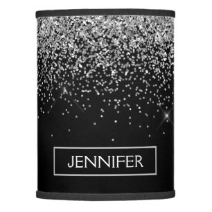 Monogram Silver Glam Glitter Sparkle Name Lamp Shade