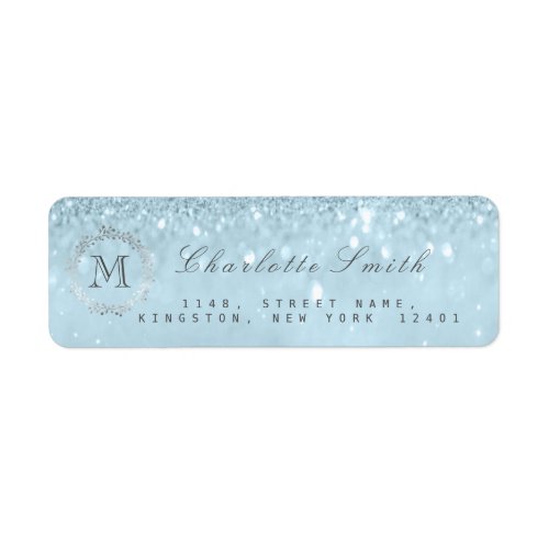 Monogram Silver Glitter Blue Gray  RSVP Bridal Label