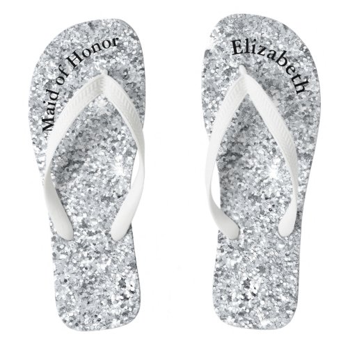 Monogram Silver Glitter Bridesmaid Maid of Honor Flip Flops