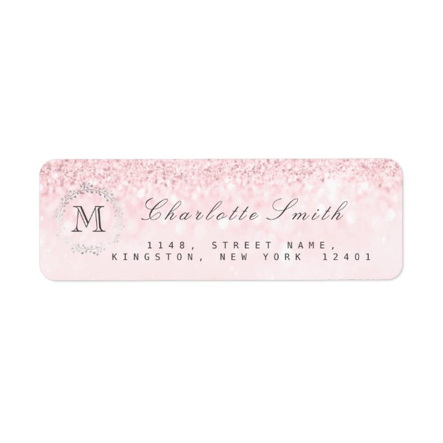 Monogram Silver Glitter Candy  Pink RSVP Bridal Label (Front)
